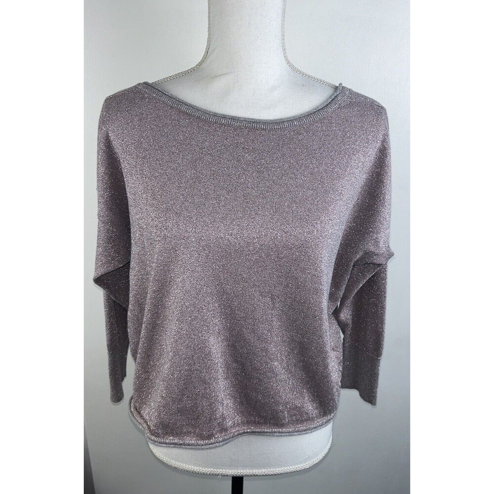 Victoria’s Secret Dolman Sleeve Shimmer V-Neck Back Top Pink Gray Silver Size S